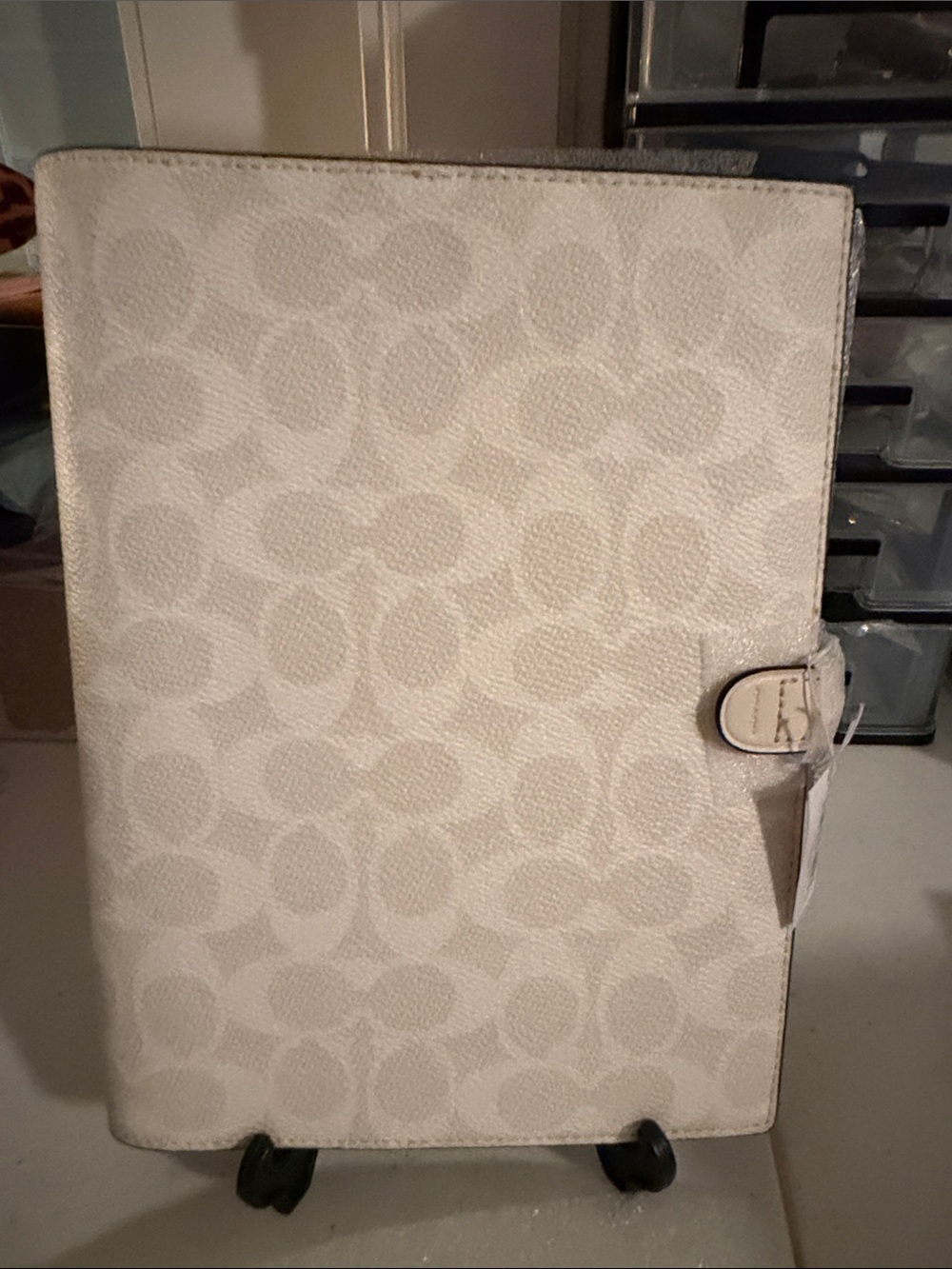 Coach NWT Chalk White Logo C’s  Notebook Cover with Snap Closure